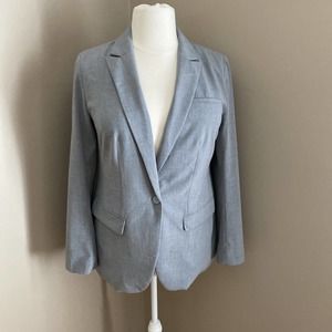 Lane Bryant Gray Plaid Check One Button Lined Blazer Jacket Woman’s Size 14
